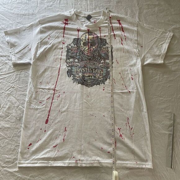 Jason Camp Crystal Lake Bloody All Over Print Size Large White Friday The 13th - Picture 9 of 11